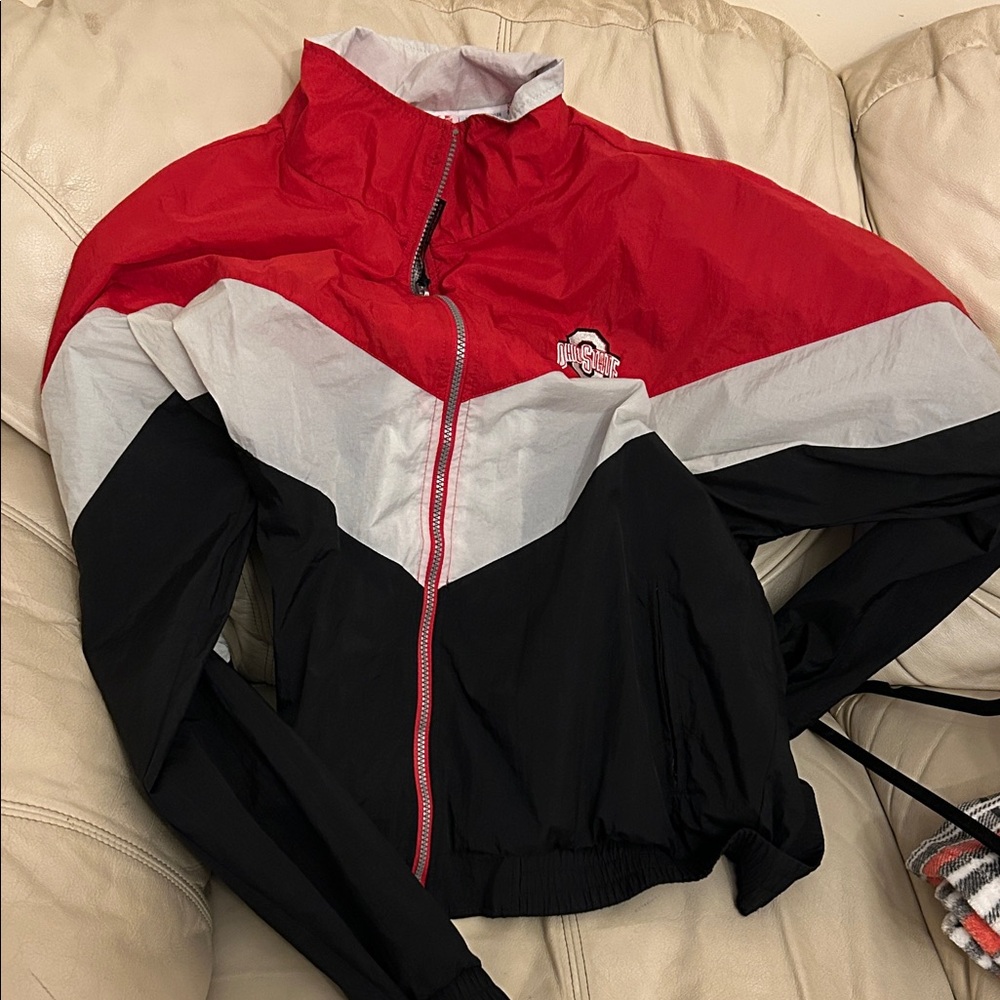 Women's Red, Gray, and Black Jacket